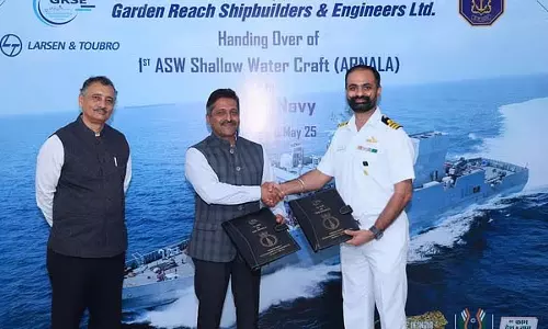 गार्डन रीच शिपबिल्डर्स एंड इंजीनियर्स द्वारा नौसेना को पहला ASW उथले पानी का जहाज सौंपा गया गार्डन रीच शिपबिल्डर्स एंड इंजीनियर्स द्वारा नौसेना को पहला ASW उथले पानी का जहाज सौंपा गया