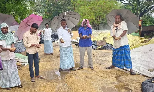 Medak: बारिश के कारण किसानों को खरीद केंद्रों पर धान की सुरक्षा करना मुश्किल हो रहा Medak: बारिश के कारण किसानों को खरीद केंद्रों पर धान की सुरक्षा करना मुश्किल हो रहा