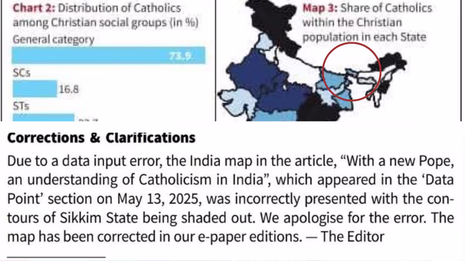 Sikkim का नाम न छापने पर रोष  राष्ट्रीय दैनिक ने ‘गंभीर मानचित्र त्रुटि’ के लिए माफी मांगी