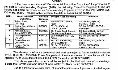 CSPDCL में तबादले, रायपुर-बिलासपुर के अफसर हुए प्रभावित CSPDCL में तबादले, रायपुर-बिलासपुर के अफसर हुए प्रभावित