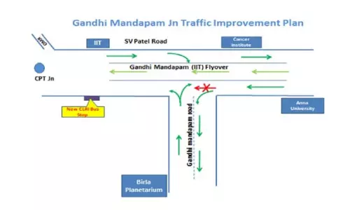 Gandhi Mandapam जंक्शन पर यातायात डायवर्जन, भीड़भाड़ कम करने के लिए परीक्षण के तौर पर उपाय शुरू Gandhi Mandapam जंक्शन पर यातायात डायवर्जन, भीड़भाड़ कम करने के लिए परीक्षण के तौर पर उपाय शुरू