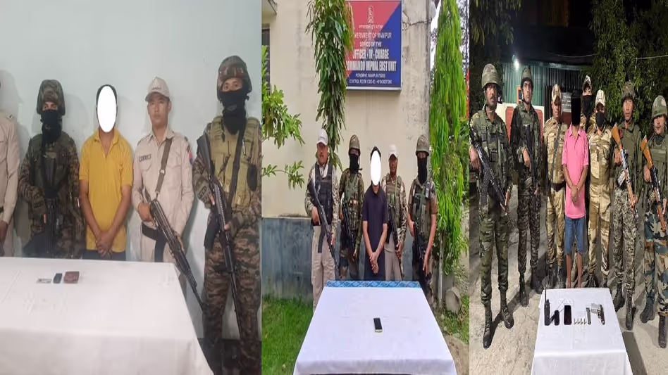 Manipur सुरक्षा बलों ने राज्यव्यापी कार्रवाई में 7 सक्रिय उग्रवादी कार्यकर्ताओं को पकड़ा Manipur सुरक्षा बलों ने राज्यव्यापी कार्रवाई में 7 सक्रिय उग्रवादी कार्यकर्ताओं को पकड़ा