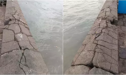 Mumbai : गेटवे ऑफ इंडिया के पास हेरिटेज दीवार में कोलाबा जेट्टी ड्रिलिंग के बाद दरारें आई