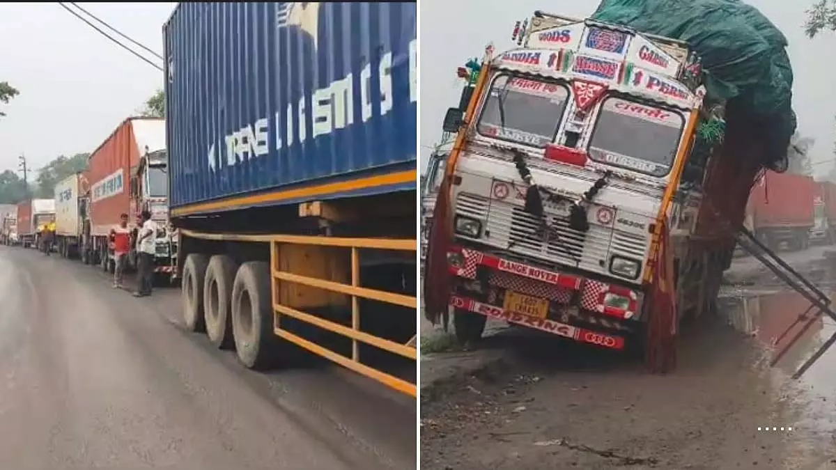 Maharashtra : ट्रक फंसने से भिवंडी-वाड़ा रोड 6 किलोमीटर तक जाम Maharashtra : ट्रक फंसने से भिवंडी-वाड़ा रोड 6 किलोमीटर तक जाम