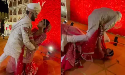 VIDEO: फोटोशूट के दौरान धड़ाम से गिरे दूल्हा-दुल्हन, फिर...