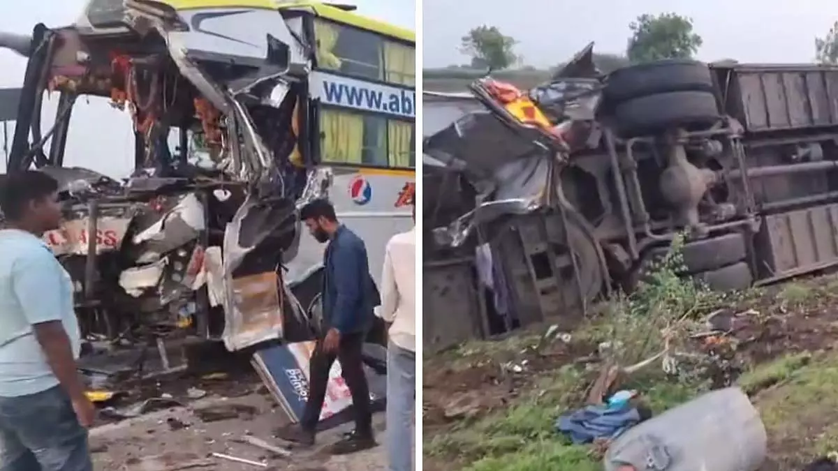 Maharashtra : लातूर-सोलापुर राजमार्ग पर दो तेज रफ्तार पर्यटक बसों की टक्कर में 2 की मौत Maharashtra : लातूर-सोलापुर राजमार्ग पर दो तेज रफ्तार पर्यटक बसों की टक्कर में 2 की मौत