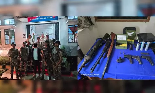 Manipur: KCP-PWG कैडर गिरफ्तार, हथियारों का जखीरा बरामद Manipur: KCP-PWG कैडर गिरफ्तार, हथियारों का जखीरा बरामद