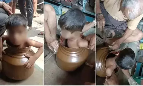 गगरी में फंसा बच्चा, परिवार पर भारी संकट