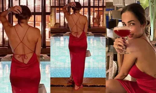 Malaika Arora  ने ₹14,000 की बैकलेस रेड स्लिप ड्रेस में सबको चौंका दिया