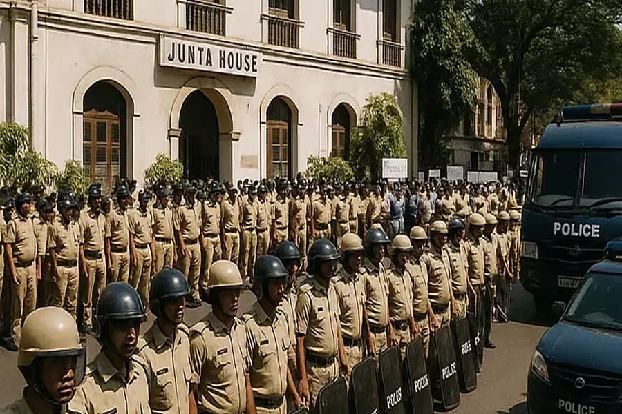 GOA: टैक्सी ऑपरेटरों के विरोध प्रदर्शन से पहले जुंटा हाउस के बाहर भारी पुलिस बल तैनात GOA: टैक्सी ऑपरेटरों के विरोध प्रदर्शन से पहले जुंटा हाउस के बाहर भारी पुलिस बल तैनात