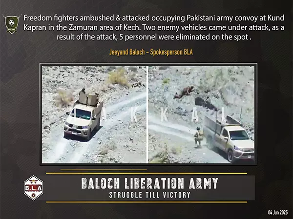 बलूच लड़ाकों ने जमुरान और Quetta में हमला कर पांच सुरक्षाकर्मियों को मार डाला बलूच लड़ाकों ने जमुरान और Quetta में हमला कर पांच सुरक्षाकर्मियों को मार डाला