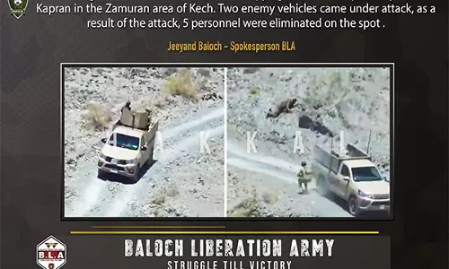बलूच लड़ाकों ने जमुरान और Quetta में हमला कर पांच सुरक्षाकर्मियों को मार डाला