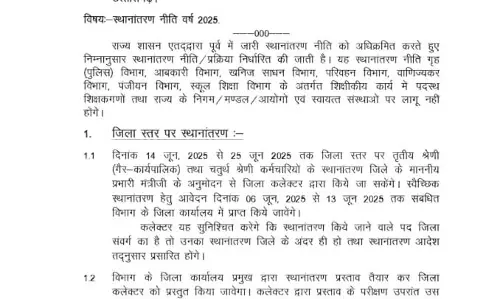 सभी विभागों और कलेक्टरों को न‌ई तबादला नीति को लेकर दिशा निर्देश जारी