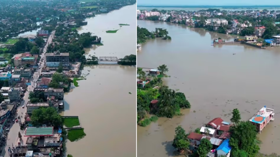 Assam : धुबरी में ब्रह्मपुत्र नदी खतरे के निशान से ऊपर, बाढ़ के पानी में किशोर लापता