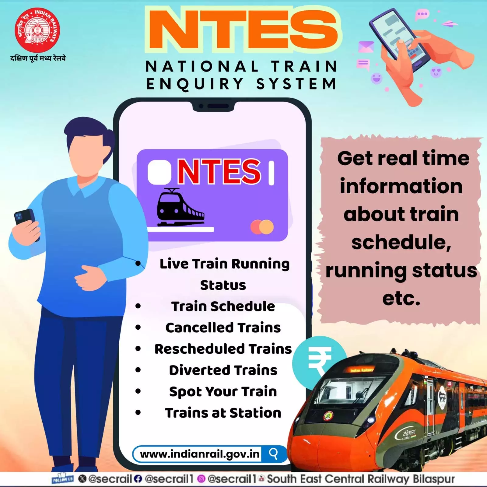 यात्रा से पूर्व ट्रेनों की वास्तविक स्थिति जानने के लिए एनटीईएस का करें उपयोग यात्रा से पूर्व ट्रेनों की वास्तविक स्थिति जानने के लिए एनटीईएस का करें उपयोग