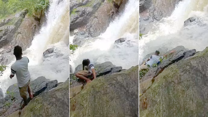 Idukki झरने पर सेल्फी लेते समय पर्यटक गिरा, स्थानीय लोगों ने साहसिक ऑपरेशन कर बचाया Idukki झरने पर सेल्फी लेते समय पर्यटक गिरा, स्थानीय लोगों ने साहसिक ऑपरेशन कर बचाया