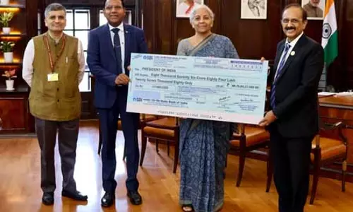 एसबीआई ने वित्त वर्ष 2024-25 के लिए सरकार को 8,077 करोड़ रुपए का लाभांश दिया एसबीआई ने वित्त वर्ष 2024-25 के लिए सरकार को 8,077 करोड़ रुपए का लाभांश दिया
