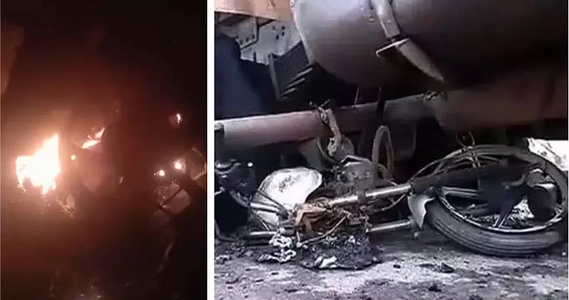 MP : मंडला में खड़ी डंपर से बाइक टकराने और आग लगने से दो युवकों की मौत MP : मंडला में खड़ी डंपर से बाइक टकराने और आग लगने से दो युवकों की मौत