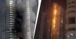 Dubai: 67 मंजिला इमारत बनी आग का गोला, Dubai: 67 मंजिला इमारत बनी आग का गोला,