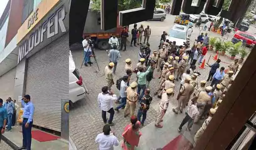 KTR के एसीबी के समक्ष पेश होने पर पुलिस ने निलोफर कैफे और तेलंगाना भवन के गेट बंद कर दिए KTR के एसीबी के समक्ष पेश होने पर पुलिस ने निलोफर कैफे और तेलंगाना भवन के गेट बंद कर दिए