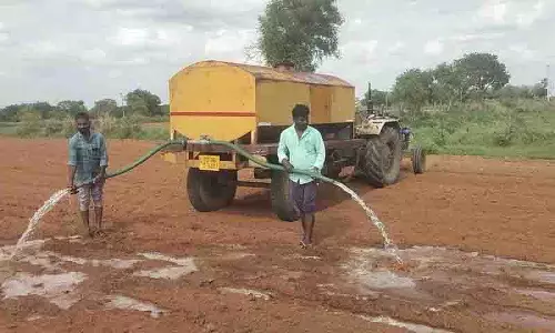 सूखे के कारण Medak के किसानों को अंकुरित न हुए बीजों को हाथ से सींचना पड़ रहा