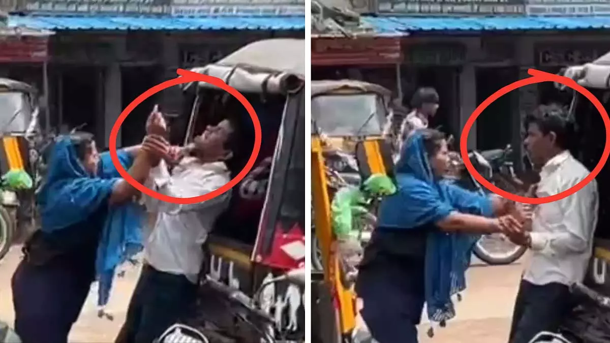 MP : मैहर में महिला ने छेड़छाड़ के आरोपी की सरेआम पिटाई की MP : मैहर में महिला ने छेड़छाड़ के आरोपी की सरेआम पिटाई की
