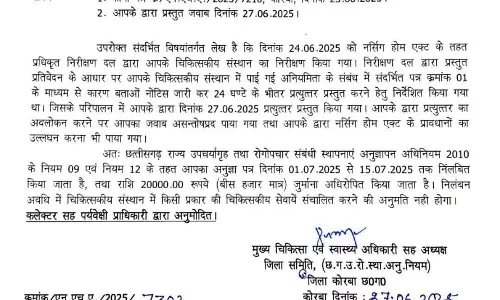 स्वास्थ्य विभाग ने दो प्राईवेट हॉस्पिटलों पर लिया एक्शन, लाइसेंस सस्पेंड और जुर्माने की कार्रवाई