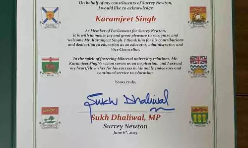 कनाडाई सांसद ने वैश्विक शिक्षा संबंधों को बढ़ावा देने के लिए GNDU के कुलपति को सम्मानित किया