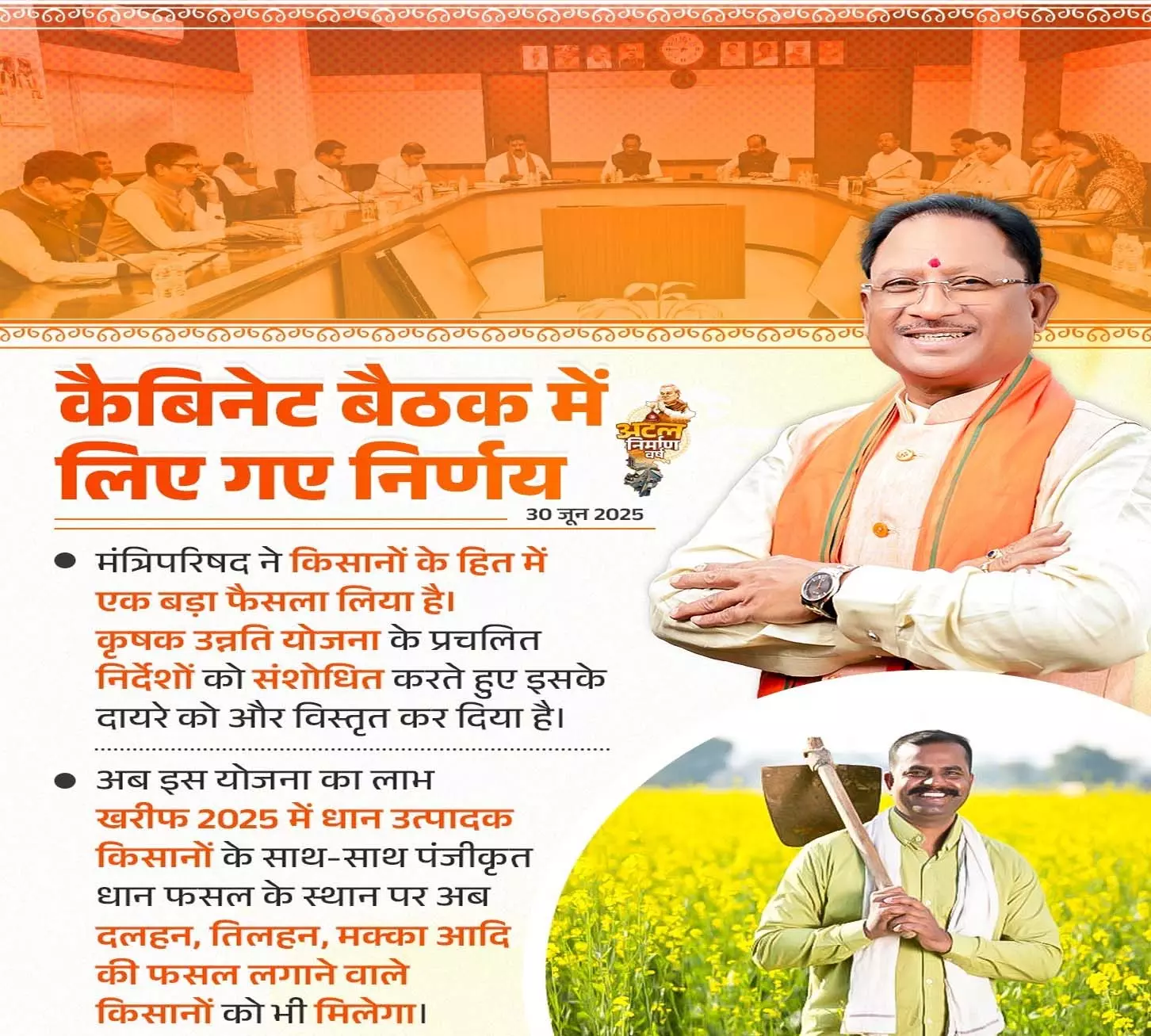 कैबिनेट बैठक में किसानों को बड़ी राहत, रिडेवेलपमेंट की 7 योजनाओं को भी मिली मंजूरी कैबिनेट बैठक में किसानों को बड़ी राहत, रिडेवेलपमेंट की 7 योजनाओं को भी मिली मंजूरी