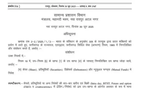 सरकारी कर्मचारियों को शेयर और म्युचुअल फंड में निवेश की रहेगी अनुमति, इंट्राडे ट्रेडिंग पर रोक सरकारी कर्मचारियों को शेयर और म्युचुअल फंड में निवेश की रहेगी अनुमति, इंट्राडे ट्रेडिंग पर रोक