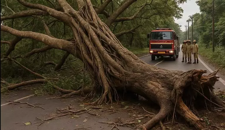 GOA: कर्टी-पोंडा में बरगद का पेड़ गिरने से सड़क अवरुद्ध GOA: कर्टी-पोंडा में बरगद का पेड़ गिरने से सड़क अवरुद्ध