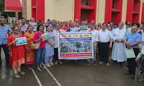 Mumbai : चर्च डोंगरी में मेट्रो-9 कार शेड के लिए 12,000 पेड़ों की कटाई के विरोध में शामिल हुए Mumbai : चर्च डोंगरी में मेट्रो-9 कार शेड के लिए 12,000 पेड़ों की कटाई के विरोध में शामिल हुए