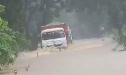 कोयला लोड ट्रक नाले में बहा, ड्राइवर की लापरवाही