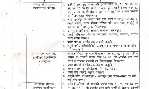 रायपुर के तहसीलदार और नायब तहसीलदार के कार्यविभाजन में संसोधन