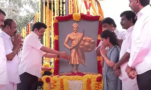 CM ने सुंदर महिला की प्रतिमा पर श्रद्धांजलि अर्पित की