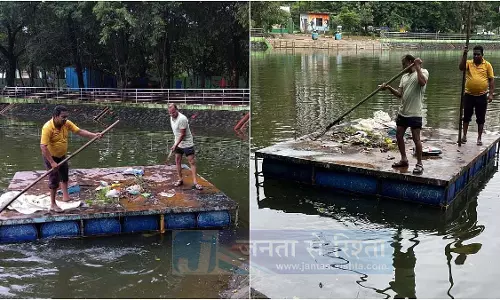 पनवेल नगर निगम ने मानसून रोगों से बचाव के लिए कलंबोली झील की सफाई की