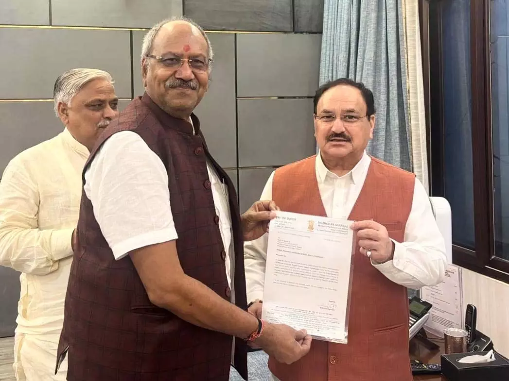 जे.पी. नड्डा से मिले सांसद बृजमोहन अग्रवाल, रायपुर में राष्ट्रीय रोग नियंत्रण केंद्र स्थापना की मांग जे.पी. नड्डा से मिले सांसद बृजमोहन अग्रवाल, रायपुर में राष्ट्रीय रोग नियंत्रण केंद्र स्थापना की मांग