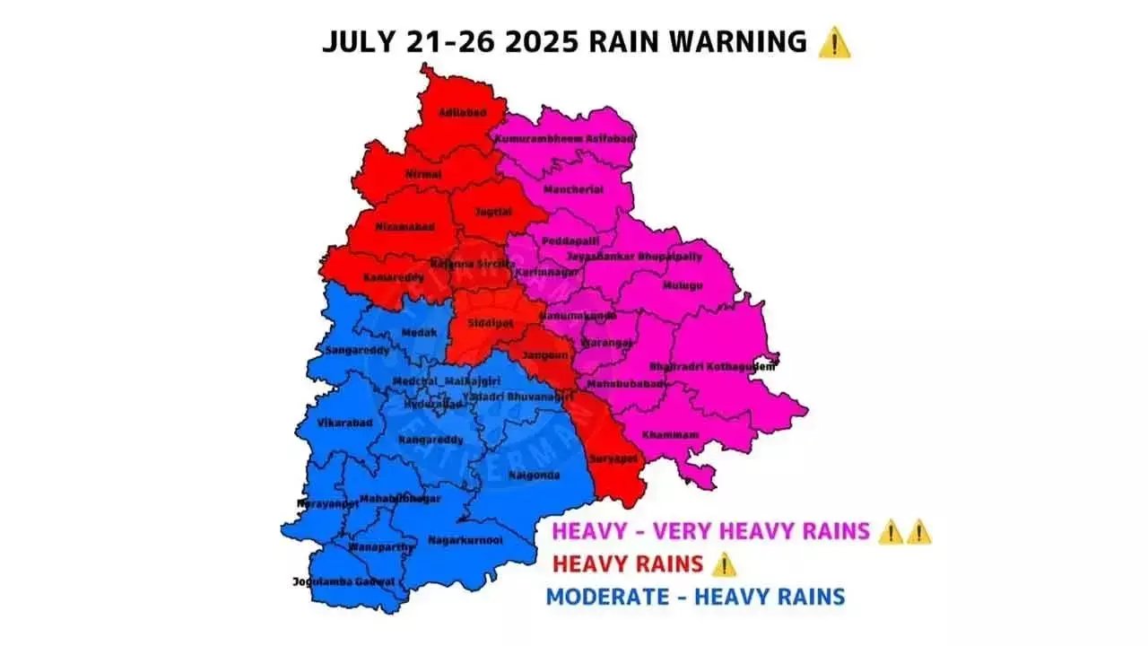 Telangana में भारी बारिश की चेतावनी