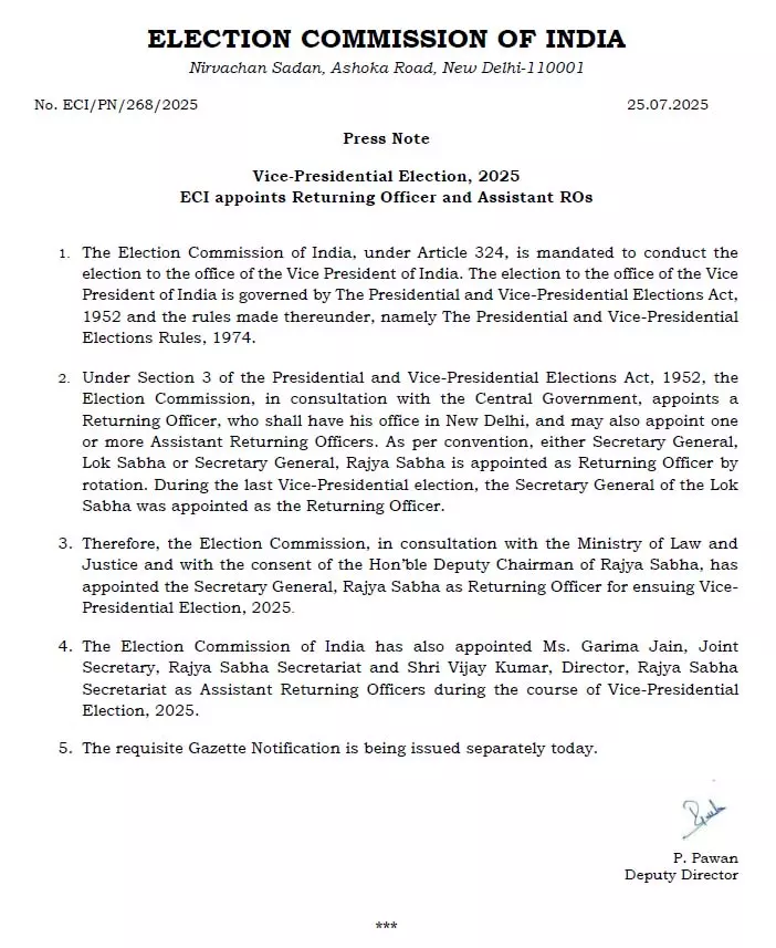 उपराष्ट्रपति चुनाव के लिए रिटर्निंग अधिकारियों और सहायक रिटर्निंग अधिकारियों की नियुक्ति उपराष्ट्रपति चुनाव के लिए रिटर्निंग अधिकारियों और सहायक रिटर्निंग अधिकारियों की नियुक्ति