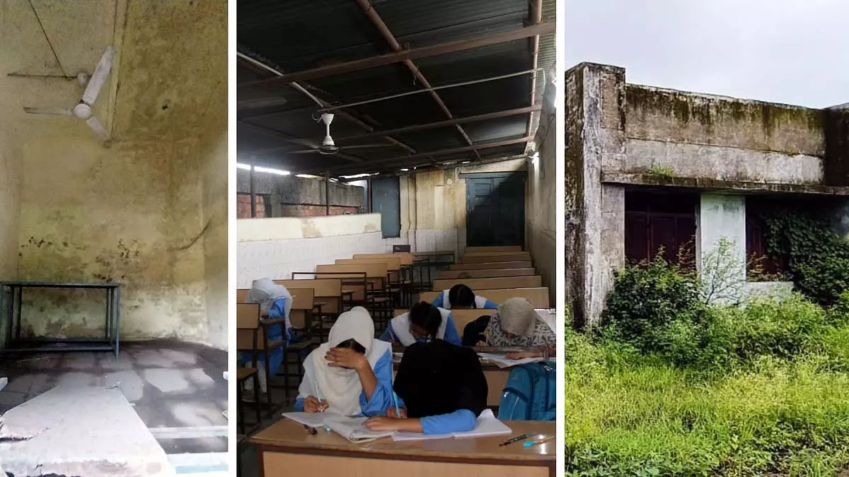 Bhopal : ढहती दीवारें, टपकती छतें, गिरता प्लास्टर, फिर भी कक्षाएं जारी Bhopal : ढहती दीवारें, टपकती छतें, गिरता प्लास्टर, फिर भी कक्षाएं जारी
