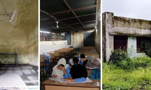 Bhopal : ढहती दीवारें, टपकती छतें, गिरता प्लास्टर, फिर भी कक्षाएं जारी Bhopal : ढहती दीवारें, टपकती छतें, गिरता प्लास्टर, फिर भी कक्षाएं जारी