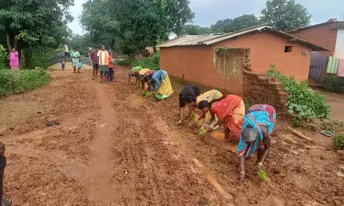 नबरंगपुर के ग्रामीणों ने बारहमासी कनेक्टिविटी की कमी के विरोध में कीचड़ से भरी सड़क पर पौधे लगाए नबरंगपुर के ग्रामीणों ने बारहमासी कनेक्टिविटी की कमी के विरोध में कीचड़ से भरी सड़क पर पौधे लगाए
