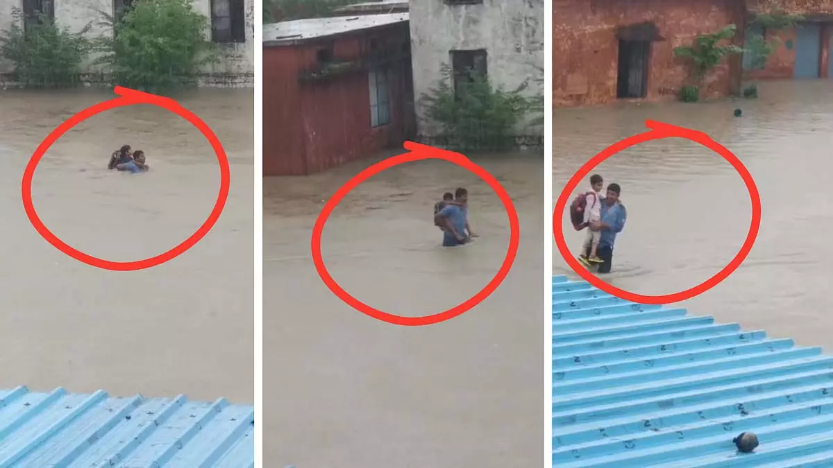 MP : शिवपुरी स्कूल में बाढ़ का पानी घुसा, बच्चों को सुरक्षित निकाला गया MP : शिवपुरी स्कूल में बाढ़ का पानी घुसा, बच्चों को सुरक्षित निकाला गया