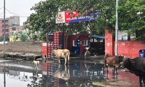 सड़कें जलमग्न, खजूरी खास में पुलिस स्टेशन पहुंचने के लिए दीवारें फांदी