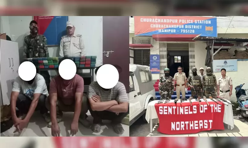 Manipur: 15 करोड़ रुपये की हेरोइन और हथियार के साथ तीन गिरफ्तार Manipur: 15 करोड़ रुपये की हेरोइन और हथियार के साथ तीन गिरफ्तार