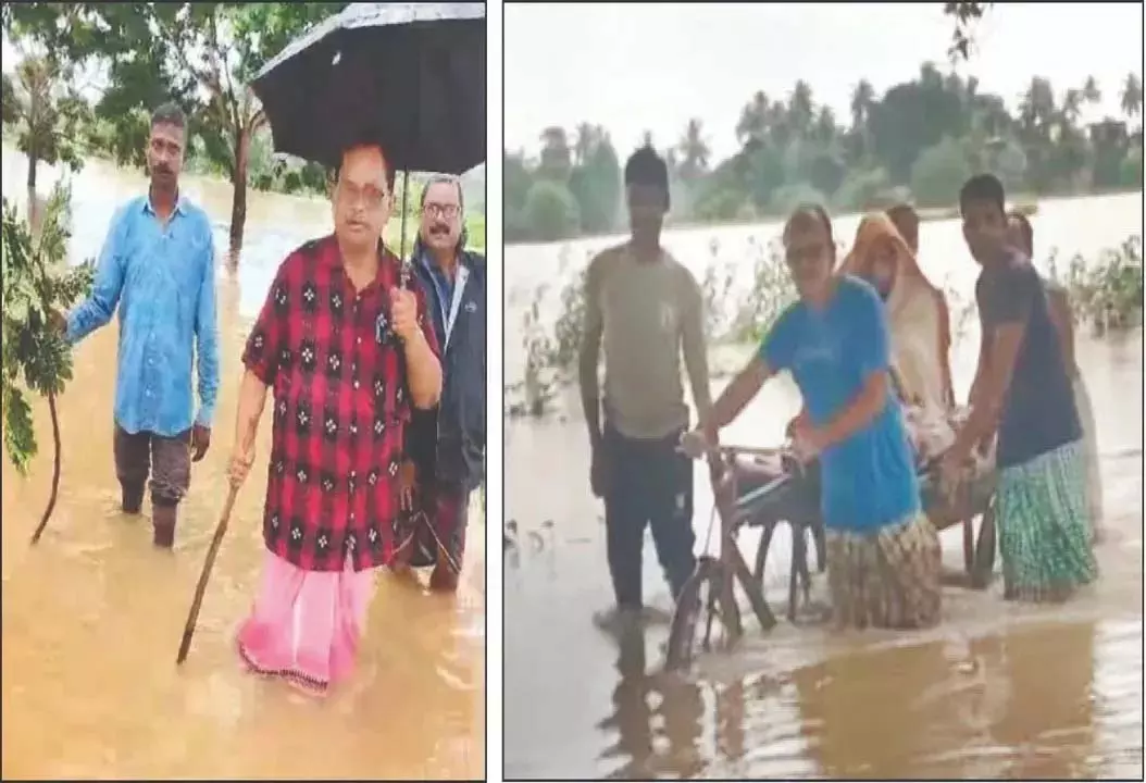 Odisha : डॉक्टर केंद्रपाड़ा में गर्भवती महिला को बचाने के लिए बाढ़ के पानी में चले Odisha : डॉक्टर केंद्रपाड़ा में गर्भवती महिला को बचाने के लिए बाढ़ के पानी में चले