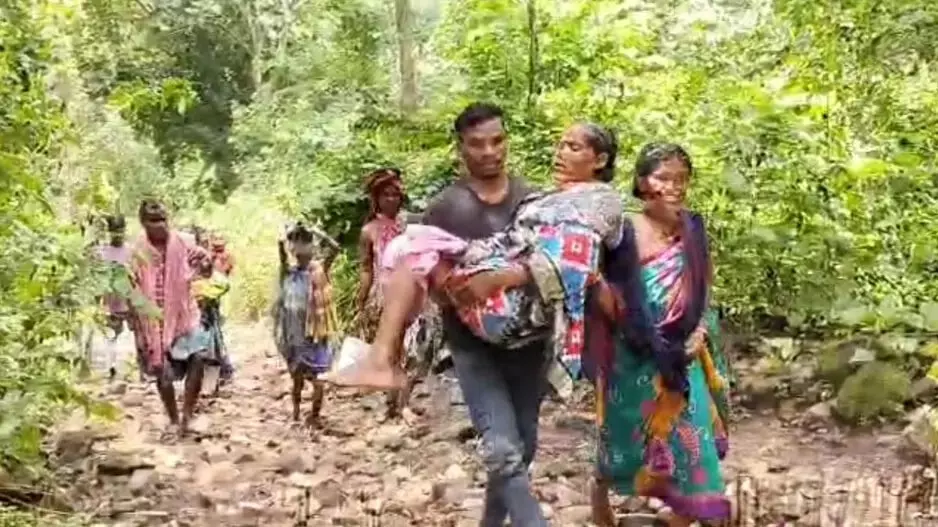 खाट पर ले जाई जा रही गर्भवती महिला ने रास्ते में ही बच्चे को जन्म दिया खाट पर ले जाई जा रही गर्भवती महिला ने रास्ते में ही बच्चे को जन्म दिया