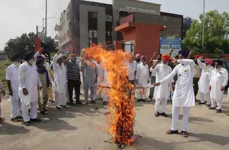 Amritsar: किसानों ने लैंड पूलिंग नीति के खिलाफ आपत्तियां दर्ज कराईं, सरकार का पुतला जलाया Amritsar: किसानों ने लैंड पूलिंग नीति के खिलाफ आपत्तियां दर्ज कराईं, सरकार का पुतला जलाया