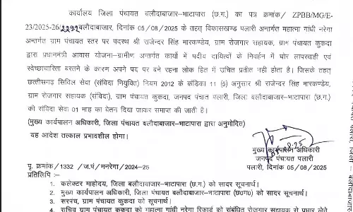 रोजगार सहायक बर्खास्त, पीएम आवास निर्माण में लापरवाही रोजगार सहायक बर्खास्त, पीएम आवास निर्माण में लापरवाही