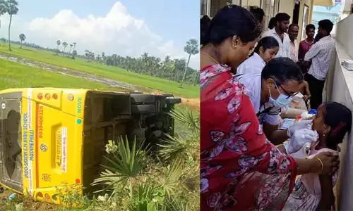 Andhra : स्कूल बस खेतों में दुर्घटनाग्रस्त, कई छात्र घायल